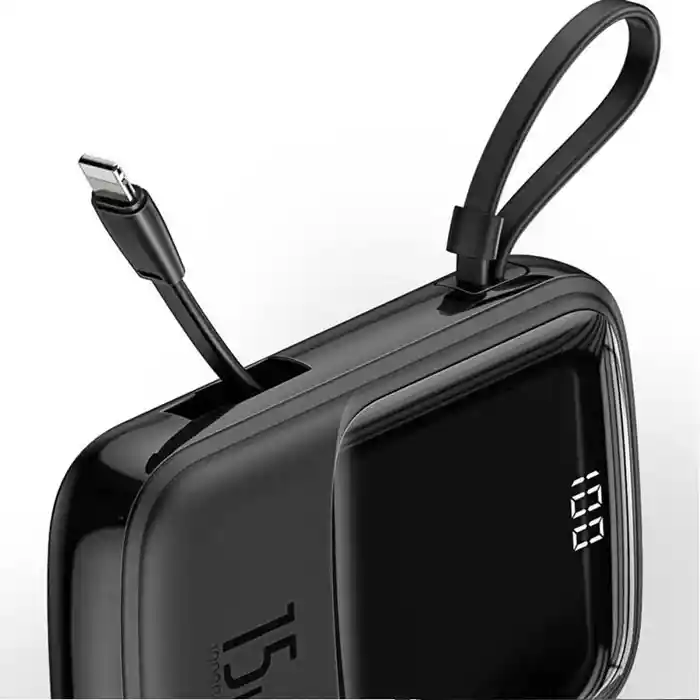 BASEUS Qpow 10000mAh 15W Digital Display Fast Charging Power Bank Built-In Cable Type-c & Lightning Cable